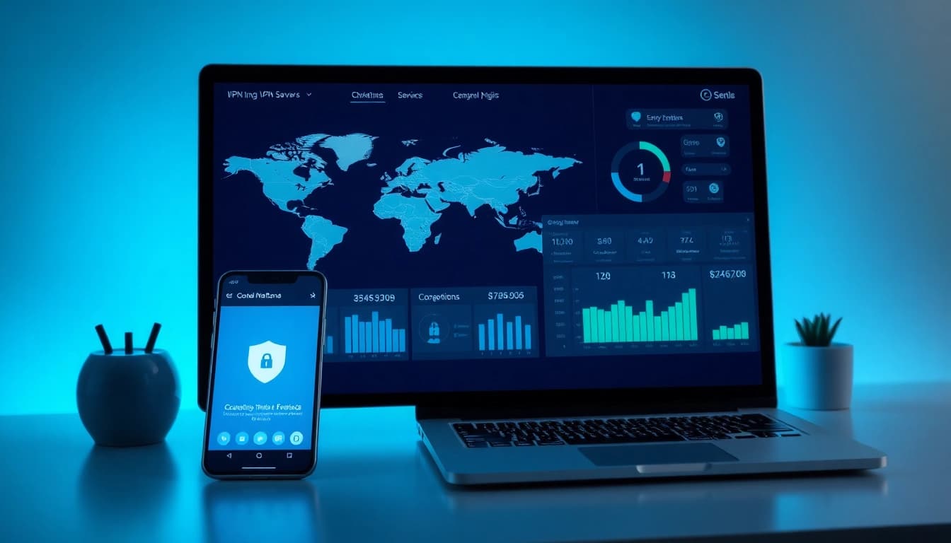快连下载 VPN 在多设备上显示的界面，象征现代工作空间中的安全性与速度。