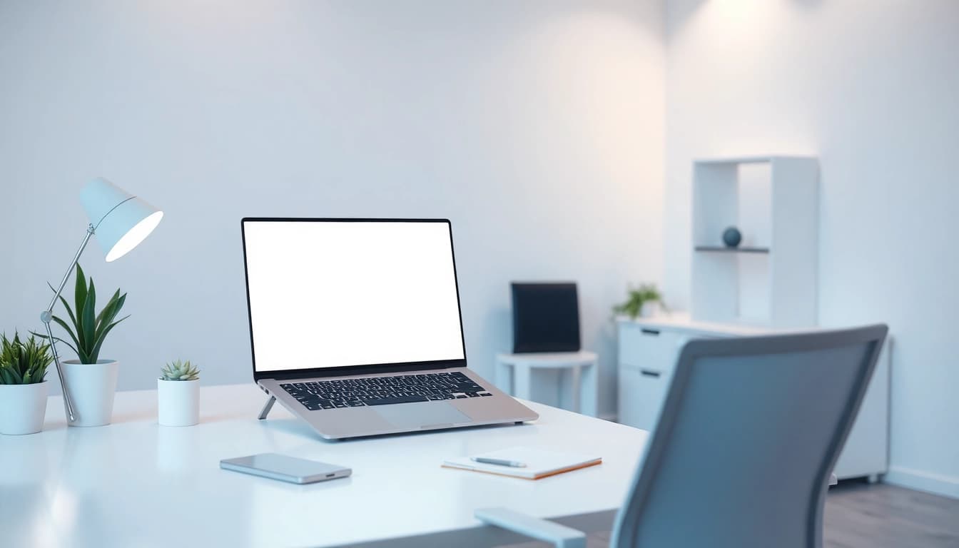 Bright white full screen display in a modern office setting for enhanced focus.