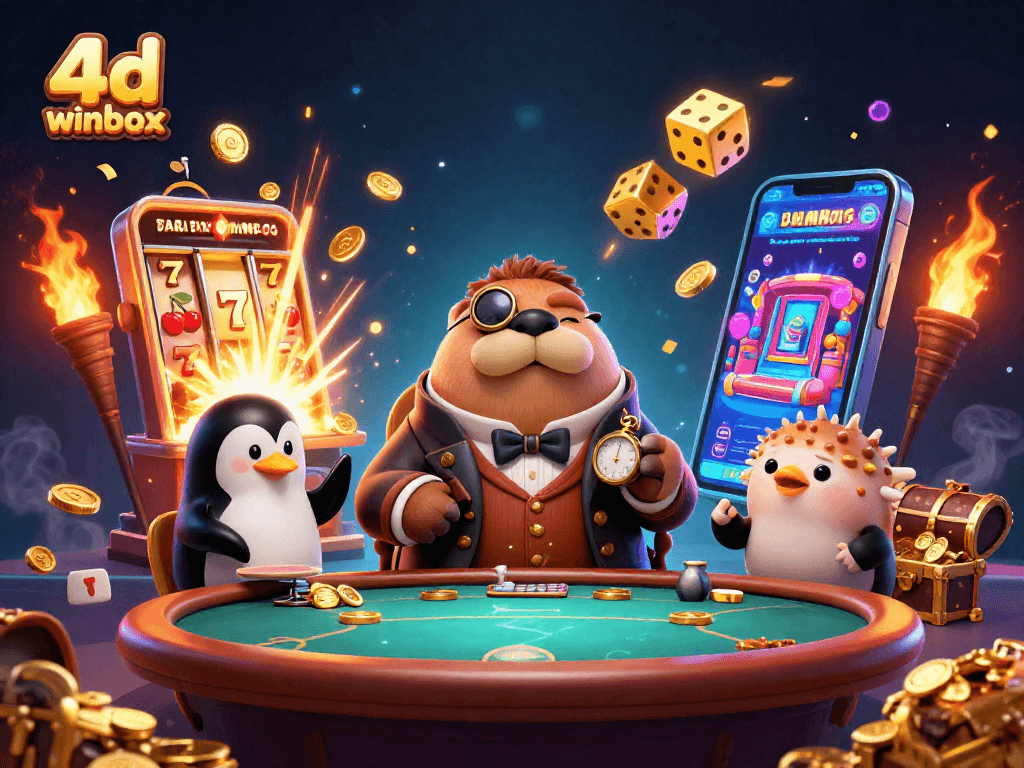 Experience the excitement of 4d winbox with jolly characters at an underwater casino table.