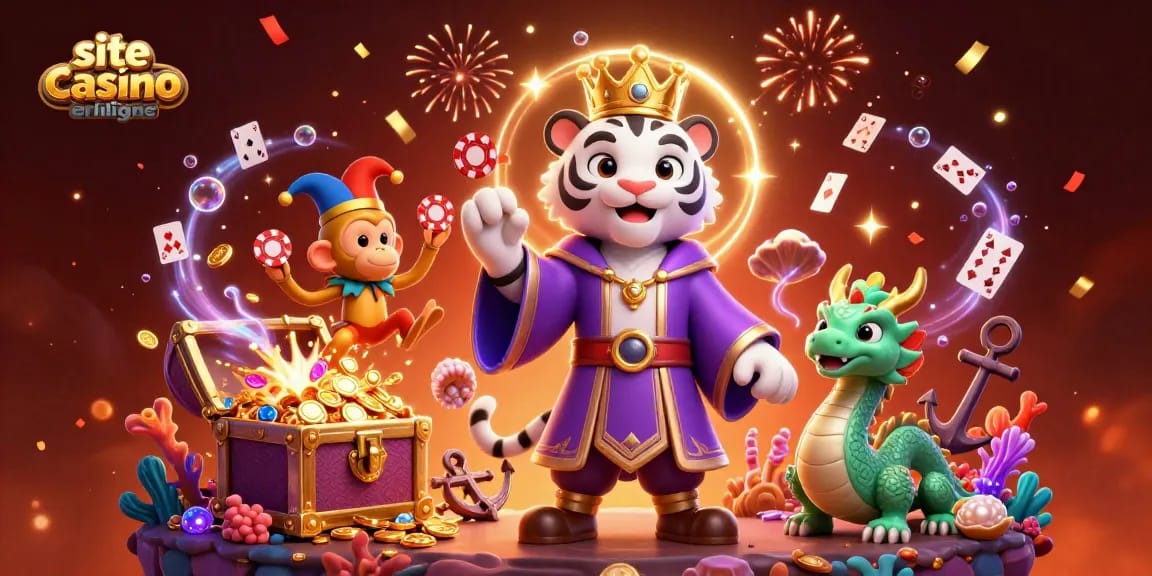 Visitez le site de casino en ligne avec un tigre majestueux, un singe jongleur et un dragon en jade.