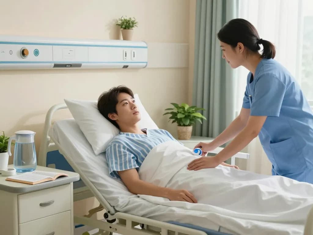 Giường bệnh nhân in a serene hospital room, highlighting patient care and comfort.
