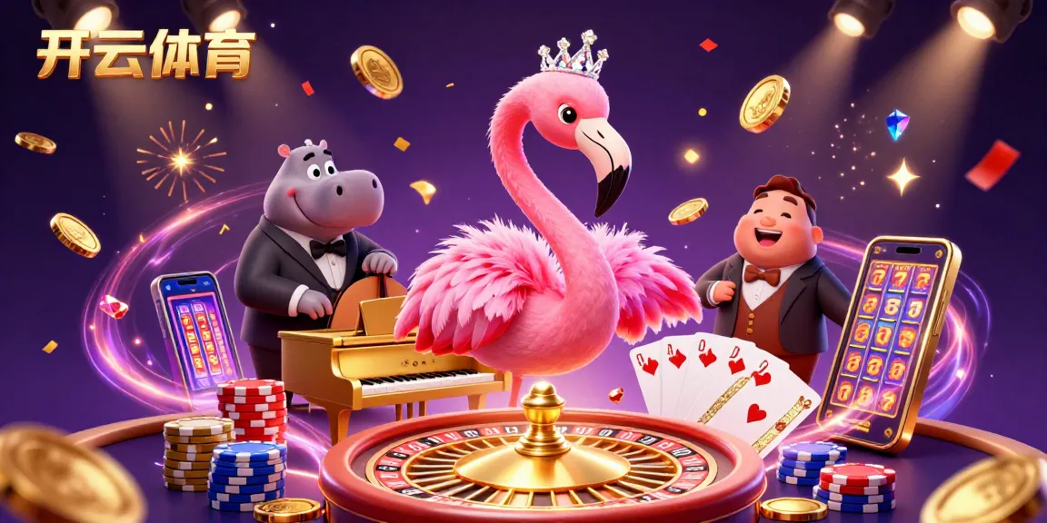 Experience the excitement of 开云体育 with vibrant casino elements including a flamboyant flamingo and a cool hippo.