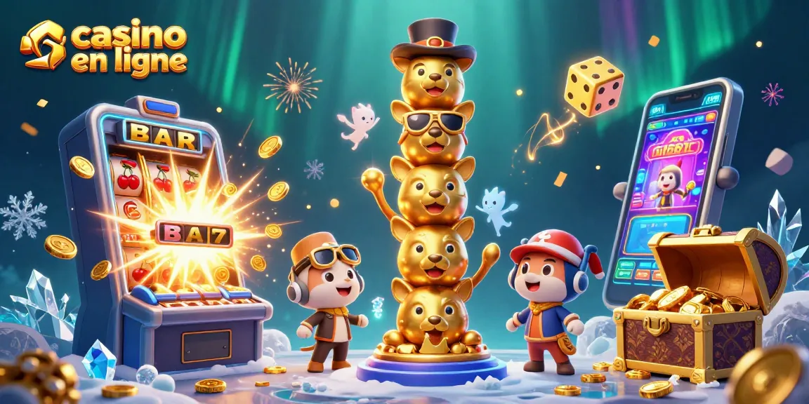 Découvrez l'animation de casino en ligne avec un totem coloré et des jeux scintillants.