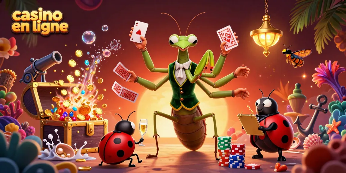 Plongez dans le monde du casino en ligne avec une illustration dynamique de jeux de cartes, de jetons et de gains.
