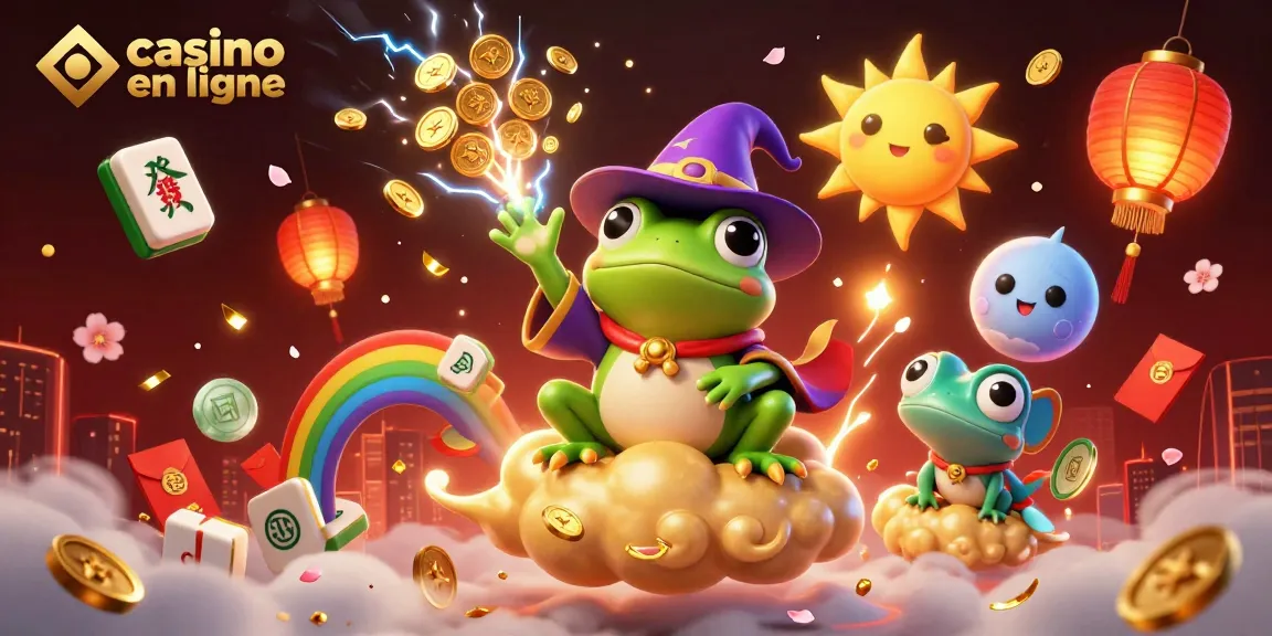 Jouez à casino en ligne avec une scène vibrante de pièces d'or, grenouilles et caméléons.