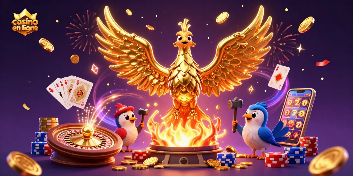 Profitez des jeux de casino en ligne avec une illustration dynamique mettant en scène un phénix d'or.