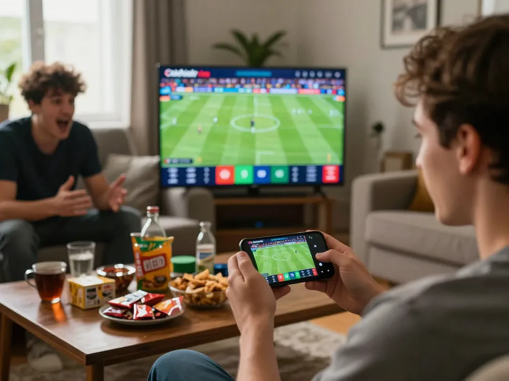 Cakhiatv live betting session on smartphone showcasing an exciting football match.