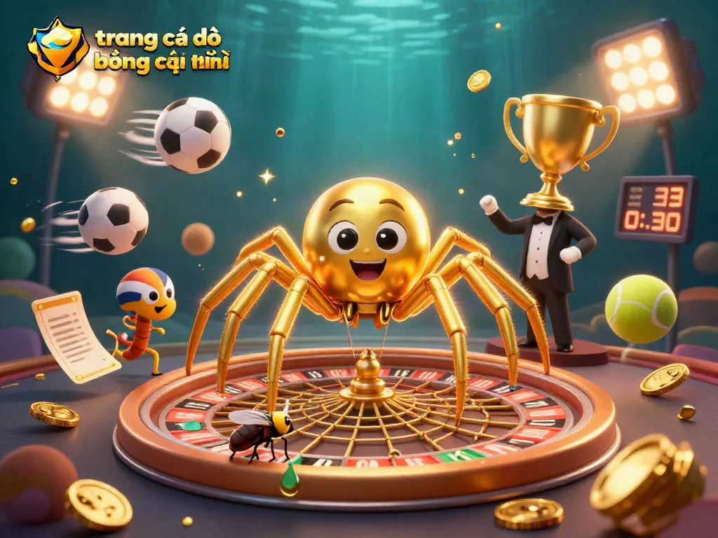 Cá độ bóng đá trực tuyến với hình ảnh cá vòi đuôi vàng và mô hình bánh xe roulette lóng lánh.