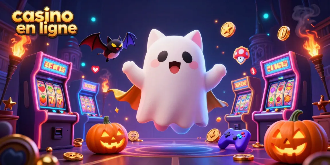 Le casino en ligne enchanté avec un chat fantôme et une chauve-souris malicieuse illuminés par des citrouilles.