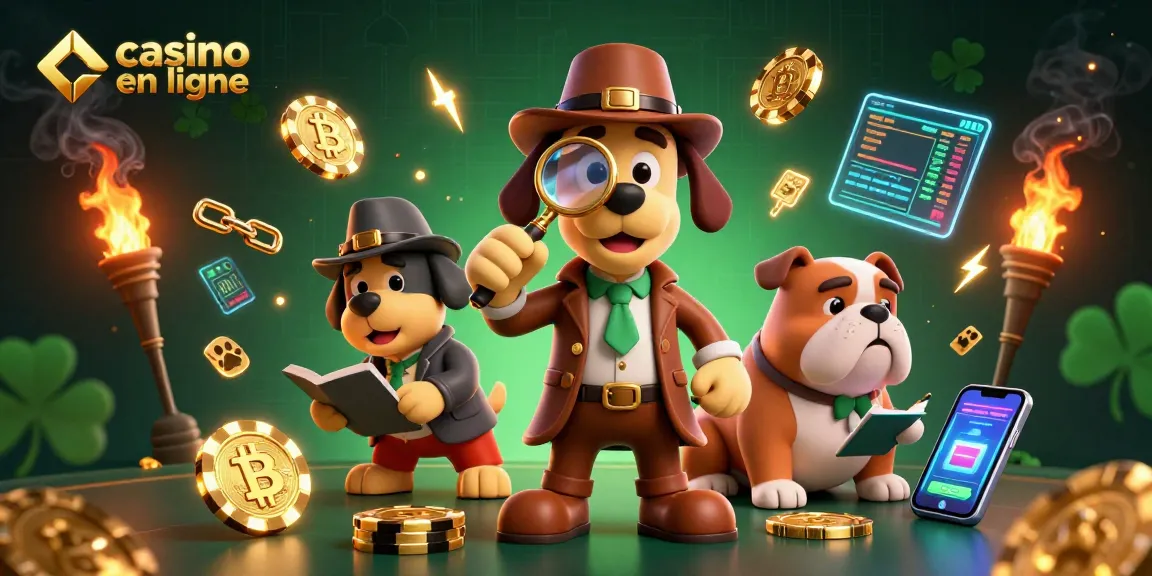 Jouer sur un casino en ligne avec un détective en 3D et des éléments de crypto-monnaie scintillants.