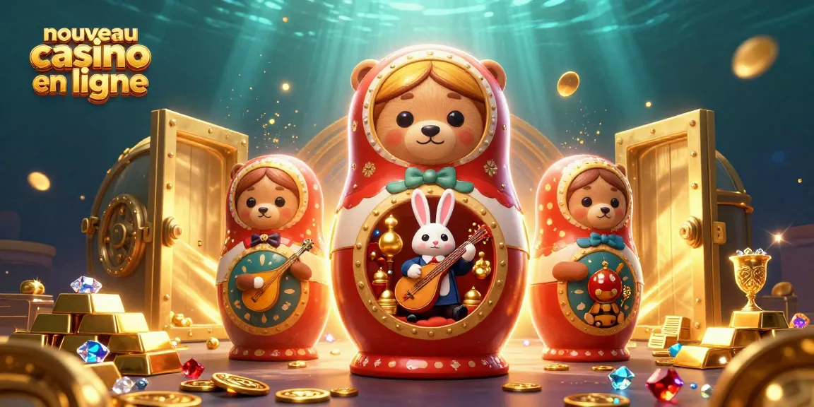 Jouez au nouveau casino en ligne avec des ours Matryoshka colorés fête au jeu avec joie.