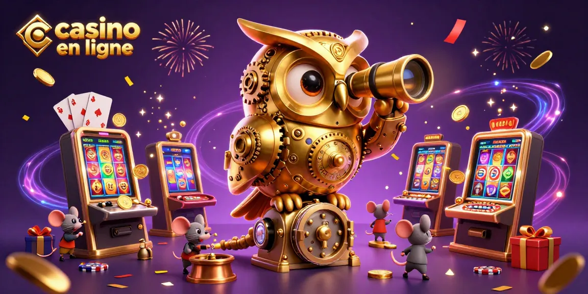 La scène de casino en ligne dynamique avec un hibou doré et des souris autour des machines à sous
