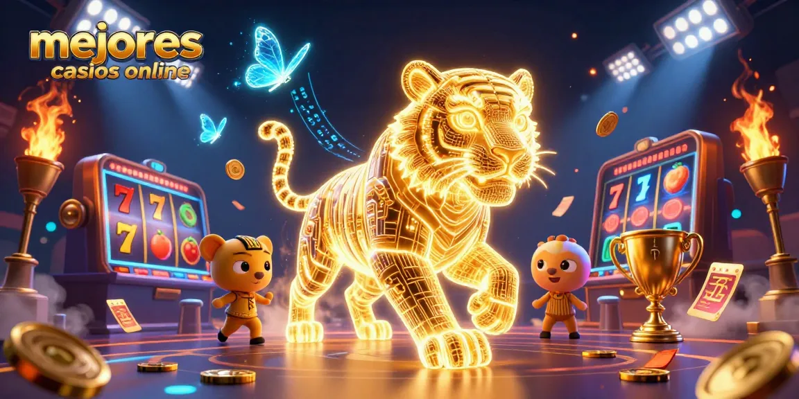 Imagen sobre mejores casinos online con un tigre dorado en un entorno de casino digital.