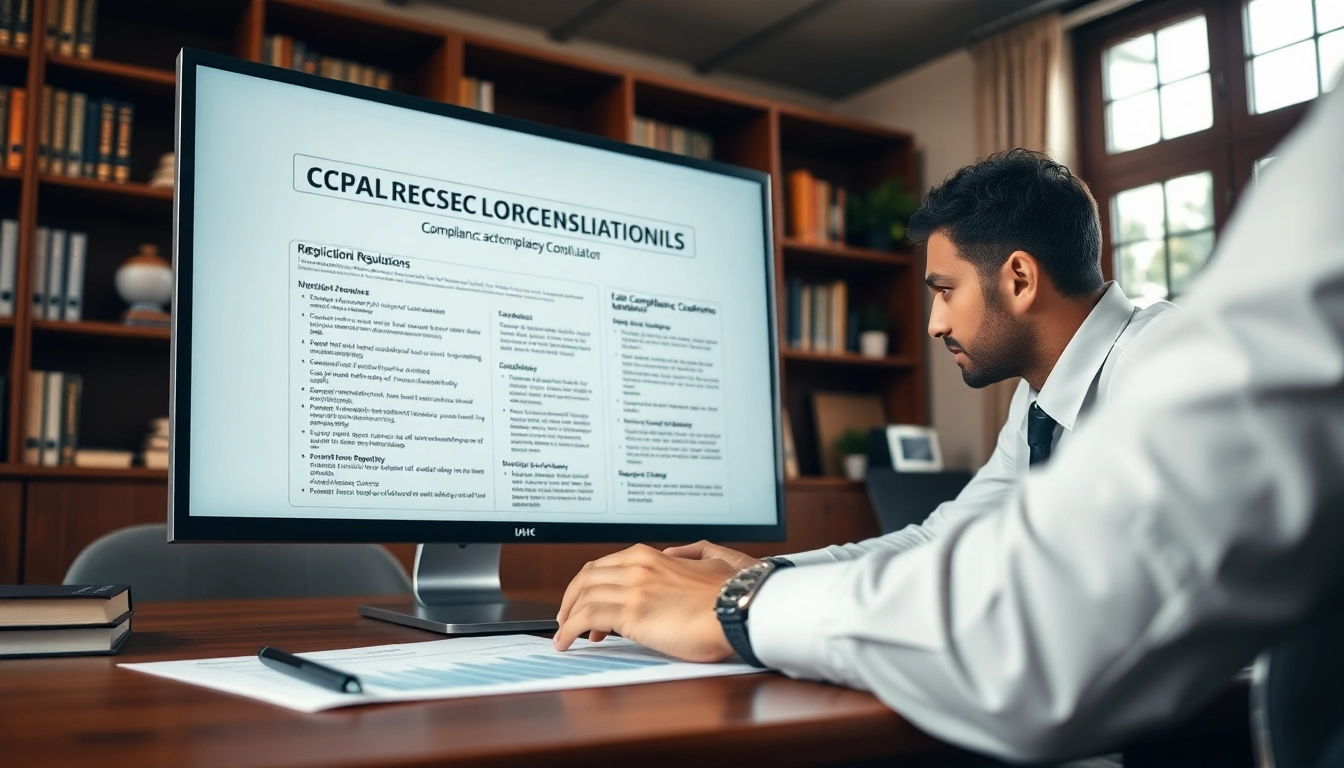Consultant reviewing FCPA/DCAA/Flowdown/ITAR/EAR compliance regulations at a desk.