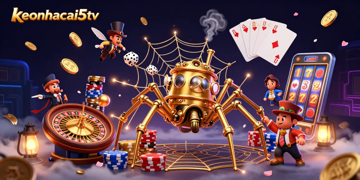 Catch the thrill of keonhacai5tv with a dynamic casino scene featuring golden chains and lucky dice.