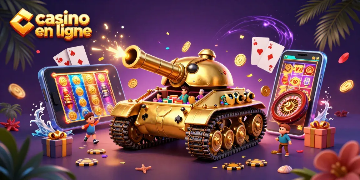 Découvrez un casino en ligne dynamique à l'intérieur d'un tank, avec des jeux et des confettis.