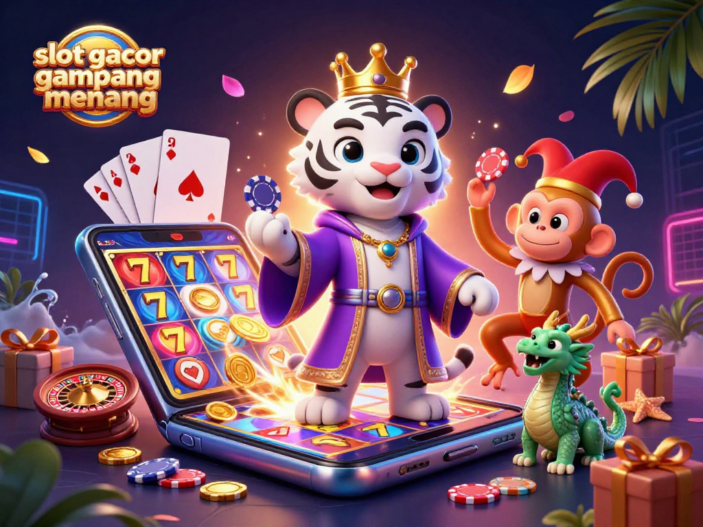 Experience the thrill of slot gacor gampang menang with an enchanting 3D illustration showcasing vibrant casino elements.