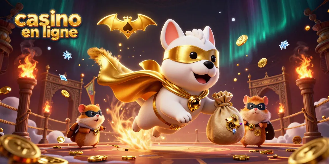 Création d'une illustration 3D mettant en scène un chien super-héros et un hamster pour promouvoir le casino en ligne.