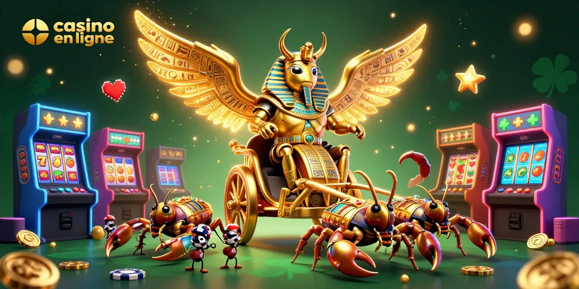 Jouez à casino en ligne avec une illustration 3D du scarabée doré et un chariot exceptionnel.