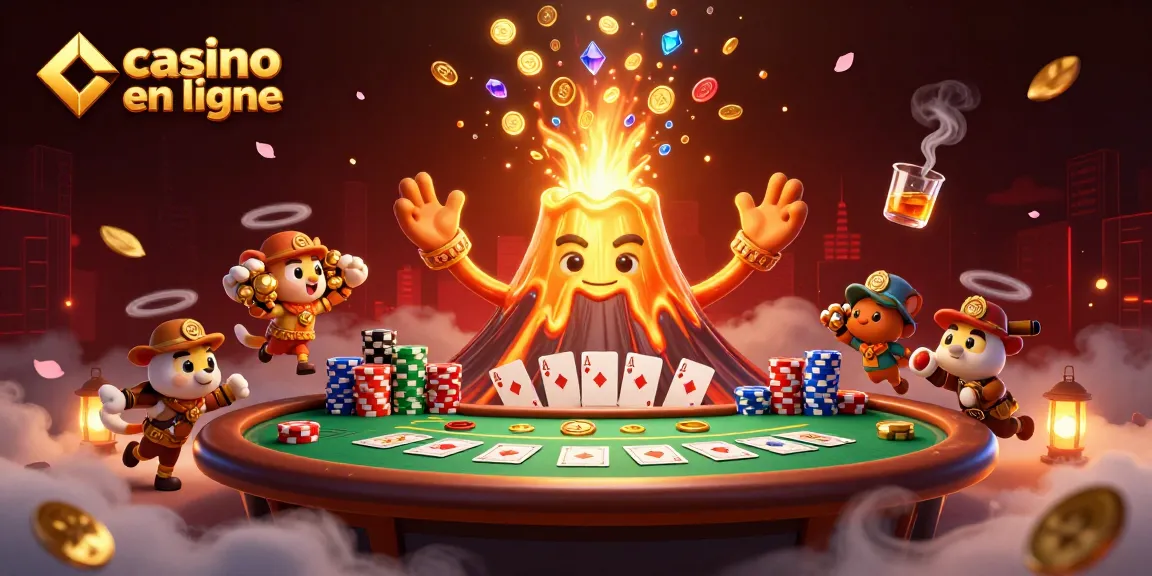 Plongez dans le monde du casino en ligne avec un volcan doré triomphant et des trésors éparpillés.