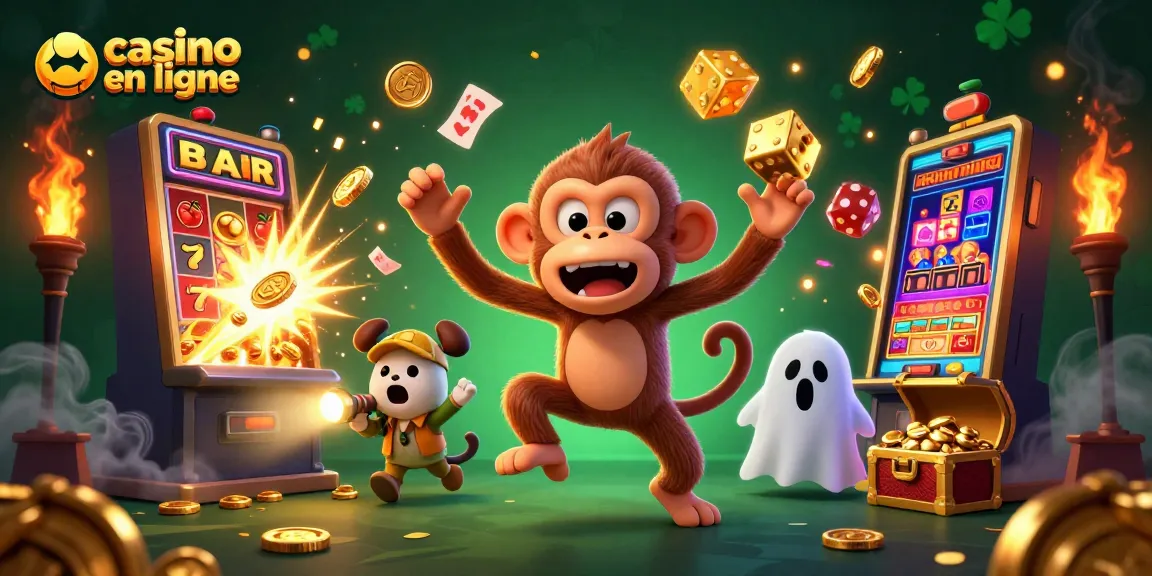 Vivez l'expérience des jeux de casino en ligne avec des éléments captivants, tels qu'un monkey fantomatique jonglant avec des pièces d'or.