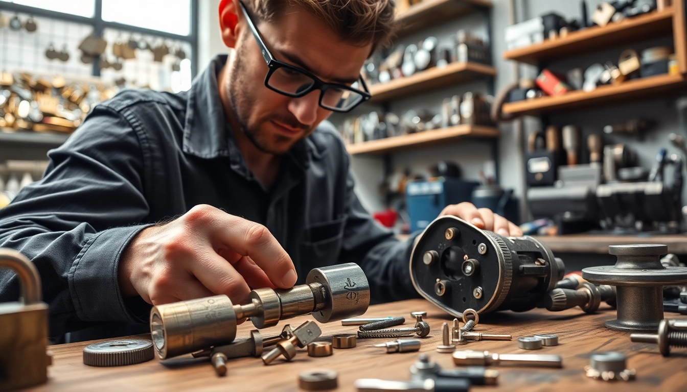 Locksta - Professioneller Schlosser arbeitet an einem komplexen Schloss in einer modernen Werkstatt.