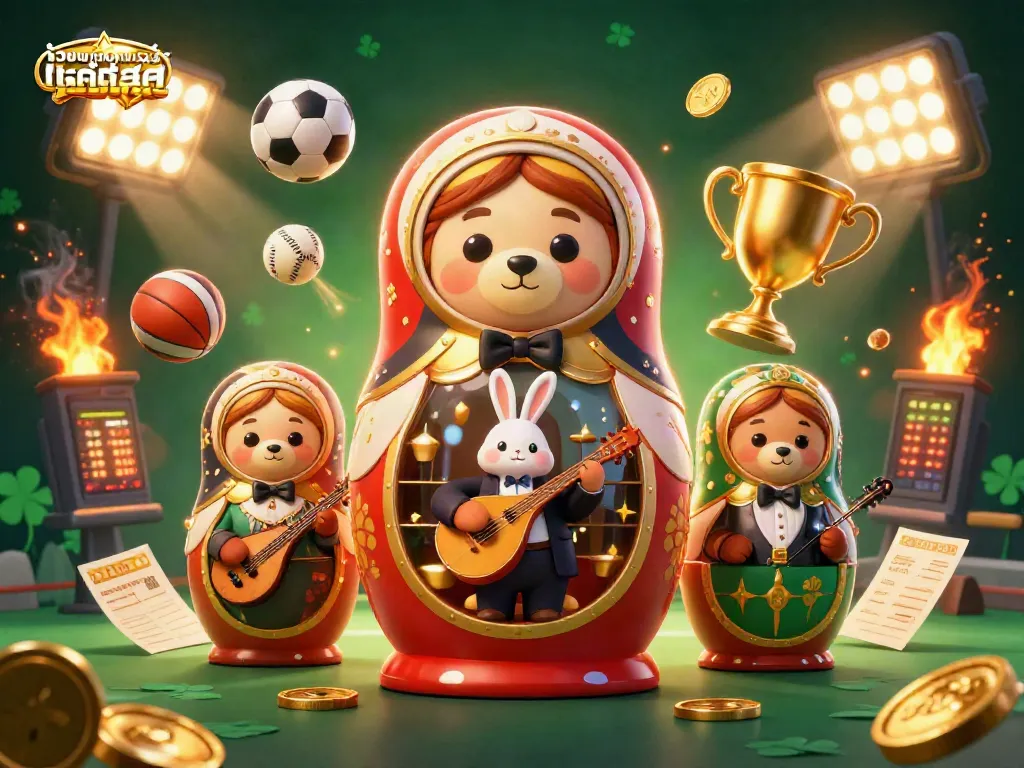 ภาพการเล่น เว็บพนันออนไลน์ ที่ดีที่สุด มีหมีมาทรีออชกาและกระต่ายในชุดดีลเลอร์