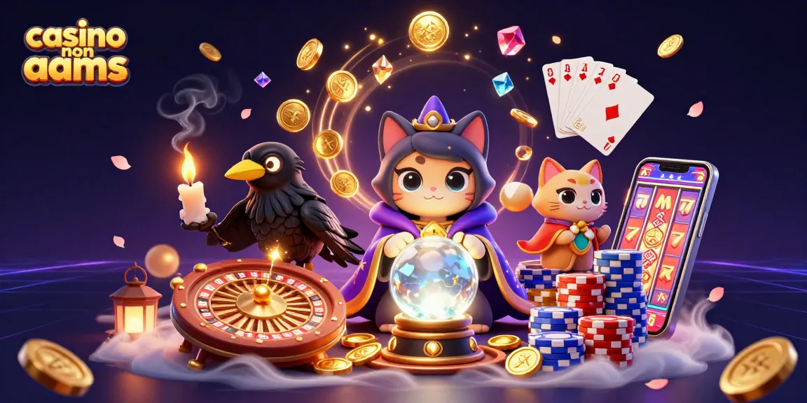 Gioca nei casinò non AAMS con un gatto mistico e un corvo che distribuisce tarocchi circondati da monete d'oro e gemme.