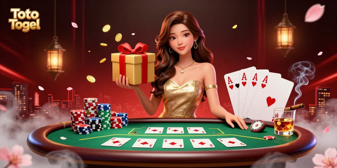 Toto Togel celebrates wins with dazzling coins and festive elements in a lively casino scene.