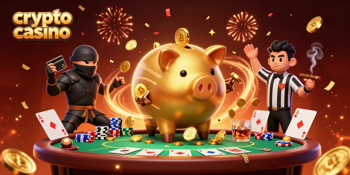 Découvrez cette scène vivante d'un crypto casino où un cochon tirelire sumo secoue des pièces d'or !