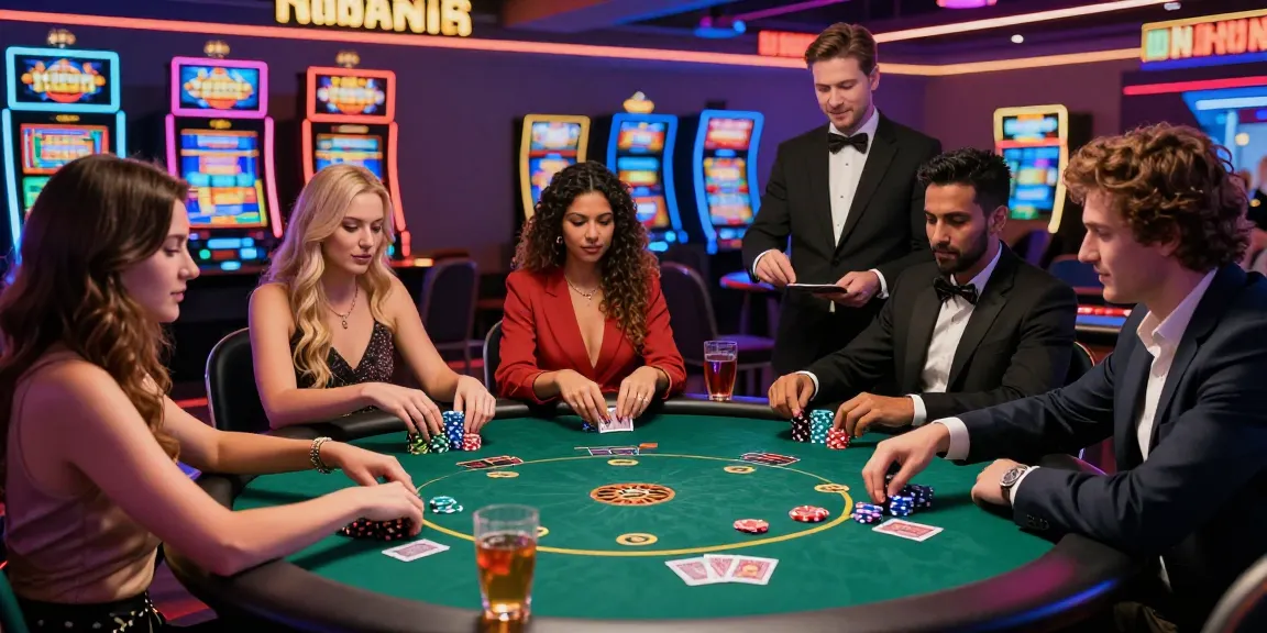 Engaging poker game at casinos that accept credit cards with diverse players, vibrant atmosphere, and dramatic lighting.