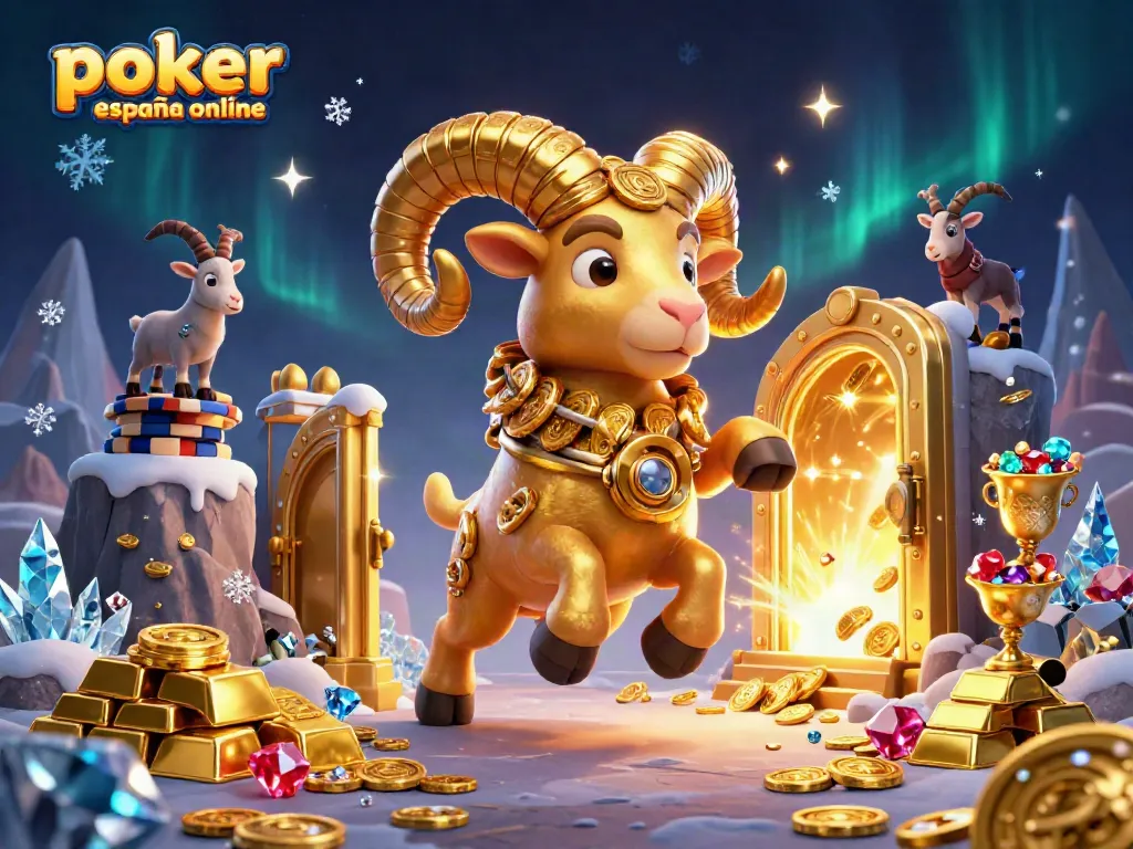 Jugar al póker en España online en un entorno animado lleno de tesoros y acción emocionante.