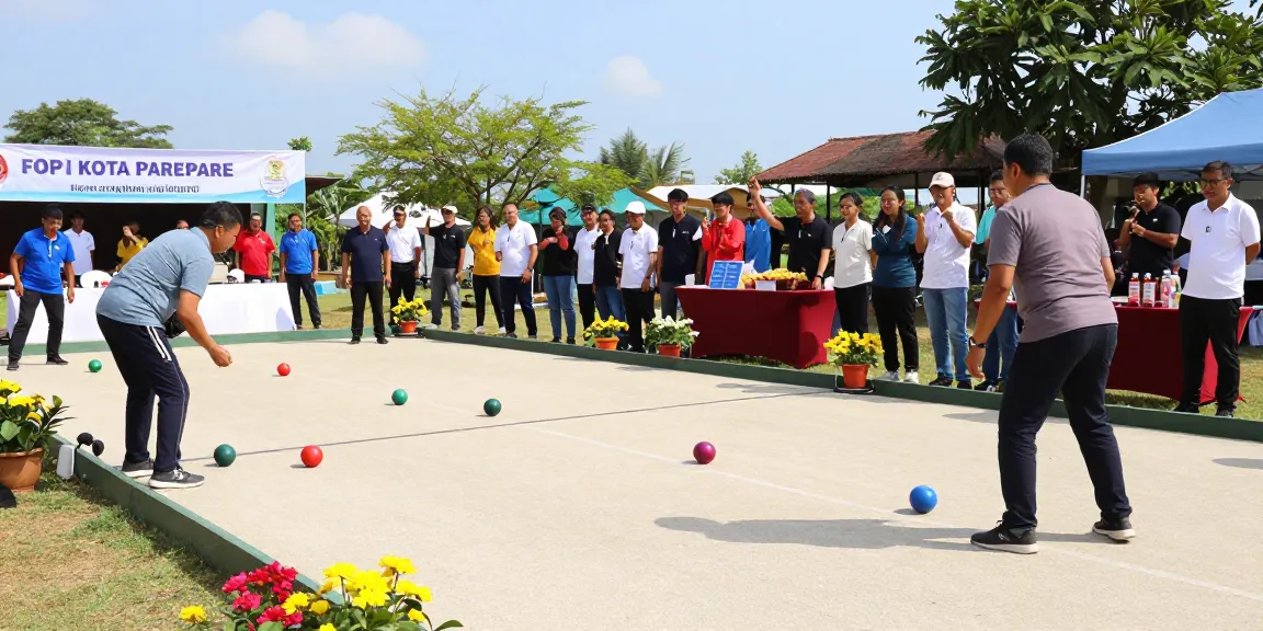 Olahraga petanque di fopikotaparepare.org dengan pemain bersemangat dan penonton yang antusias.