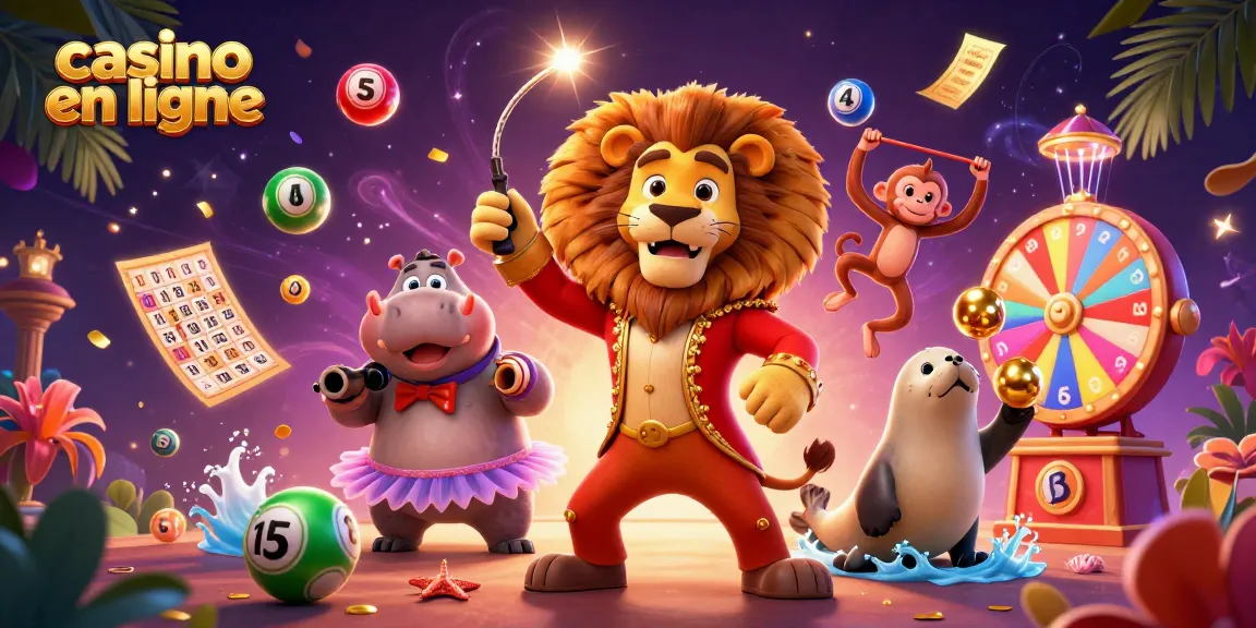 Jouer à un casino en ligne avec un lion maître de cérémonie dans une scène animée d'illustration 3D.