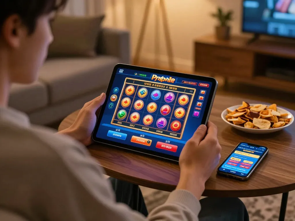 Playing casino online gratis senza registrazione on a tablet in a cozy setting, enjoying home gaming.