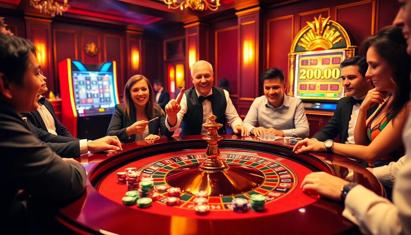 Vivez l'excitation de la meilleure casino en ligne avec des joueurs applaudissant autour d'une table de roulette.