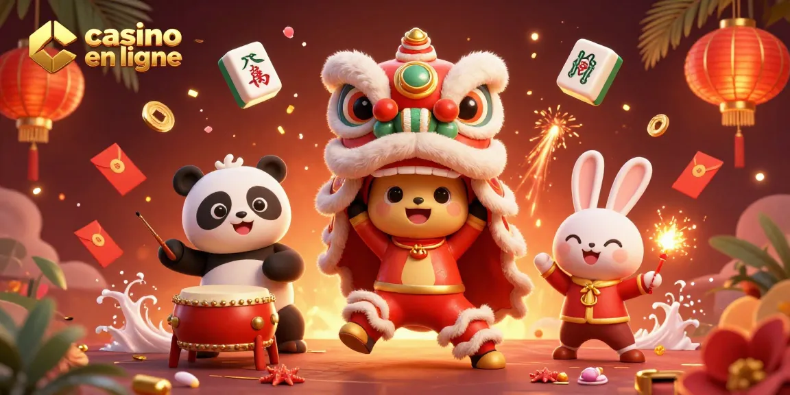 Gagnez gros avec le casino en ligne grâce à cette illustration colorée de jeux animés et d'éléments festifs.