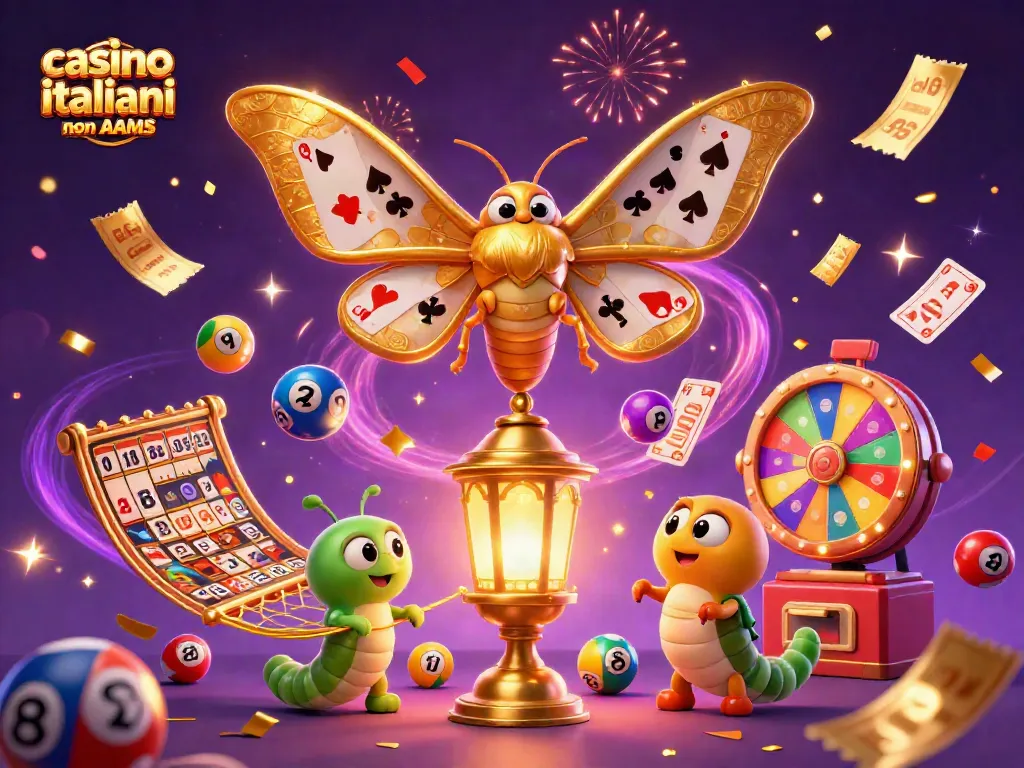 Vista di un casinò mistico con una farfalla di atlante dorata, simboli del gioco e giocate di fortuna in azione nei casinò italiani non AAMS.