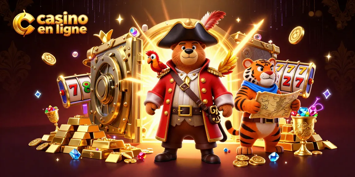 Jouez dans un casino en ligne avec notre illustration animée de pirate et de trésor.