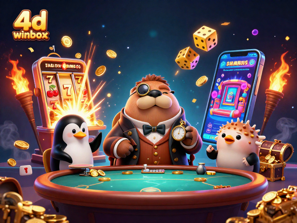 Experience the excitement of 4d winbox with jolly characters at an underwater casino table.