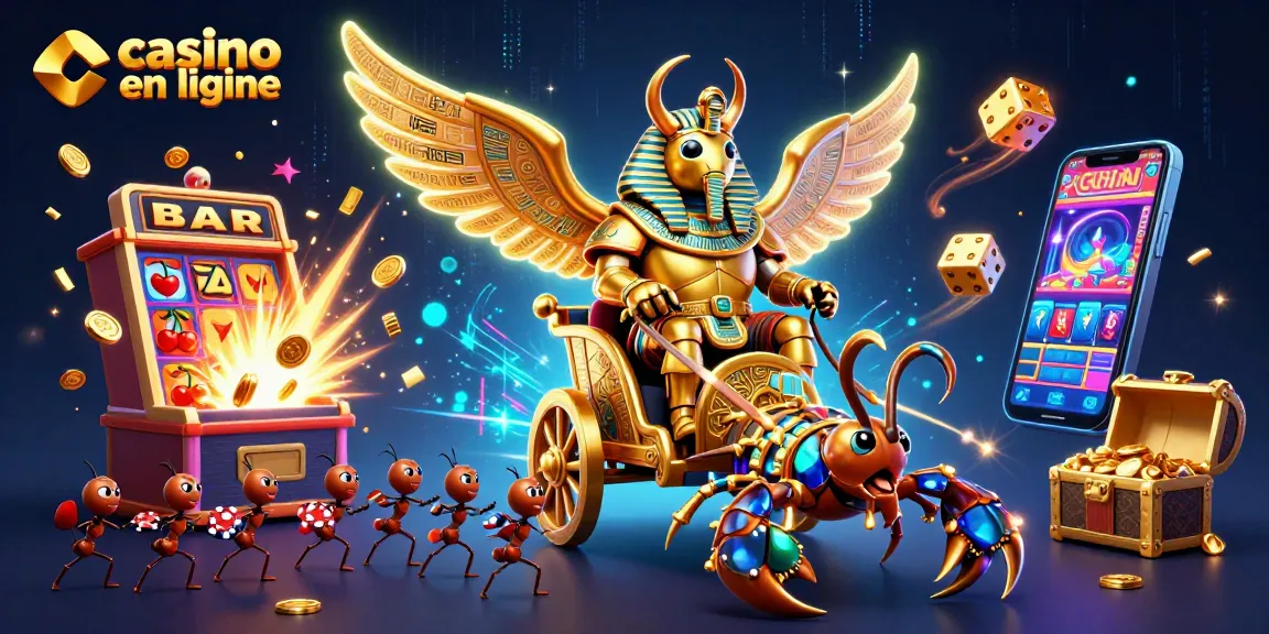 Jouer à des jeux passionnants dans un casino en ligne avec un scarabée d'or et des scorpions.