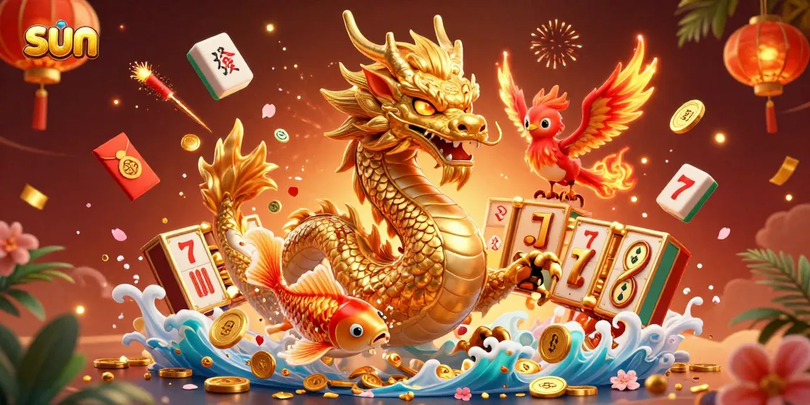 Win big with sun-themed casino games in a vibrant fantasy landscape illustration.