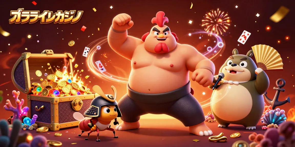 オンラインカジノでゲームを楽しむ鶏相撲と侍のこむぎの迫力あるシーン。