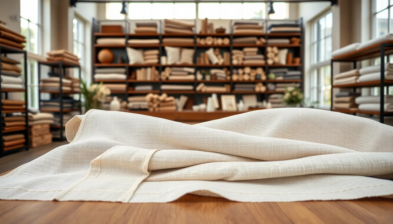Verken hoogwaardige linnen stoffen in een luxe showroom met elegante presentatie.