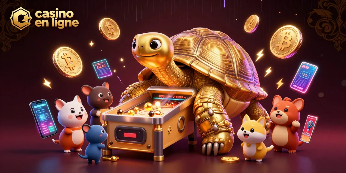 Les petites créatures font la queue pour jouer à la machine à pinball en ligne au casino avec crypto-monnaies.