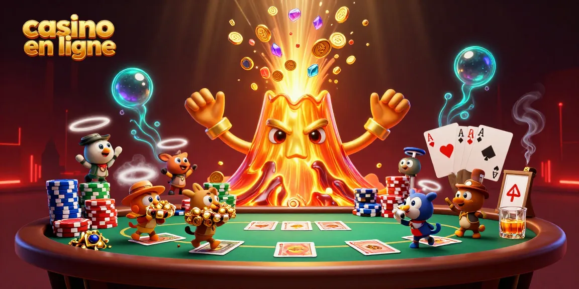 Plongez dans l'univers du casino en ligne avec cette illustration captivante du volcan doré, éjectant des trésors, illustrant l'excitation des jeux de casino.