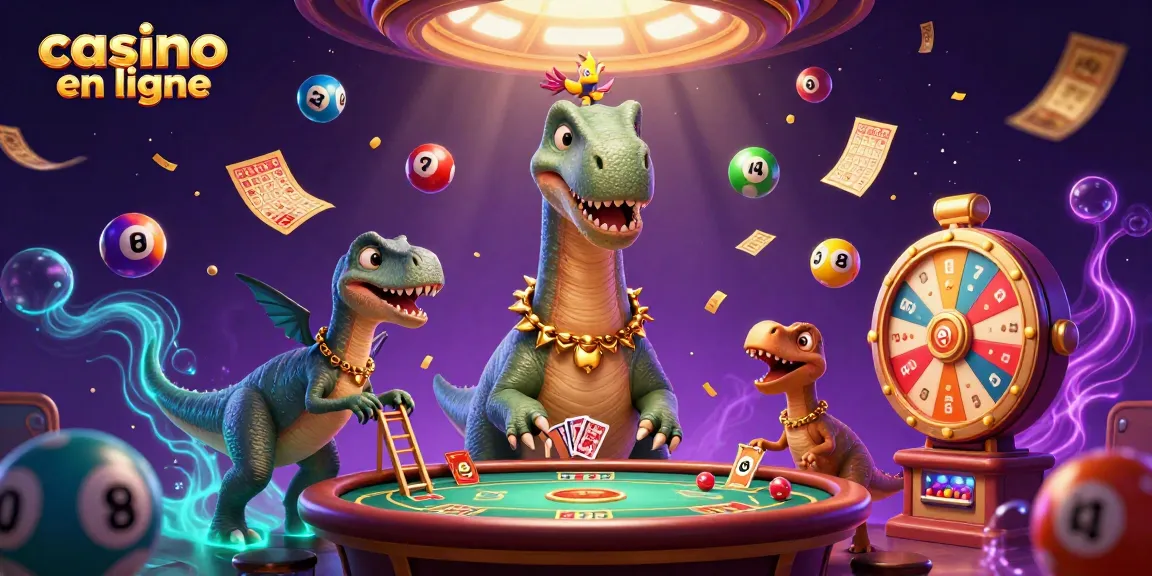 Jouez aux jeux passionnants de casino en ligne avec un brontosaurus géant et un raptor distribuant des cartes.