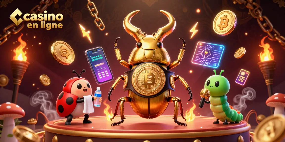 casino en ligne : Combat amusant entre un scarabée géant et un petit coccinelle avec des éléments de jeu
