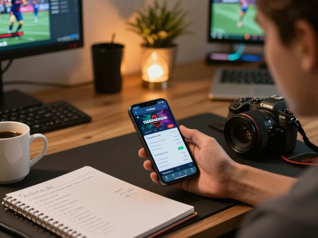 TIGERASIA88 app on smartphone highlights responsible online betting at home, showcasing strategic gaming setup.