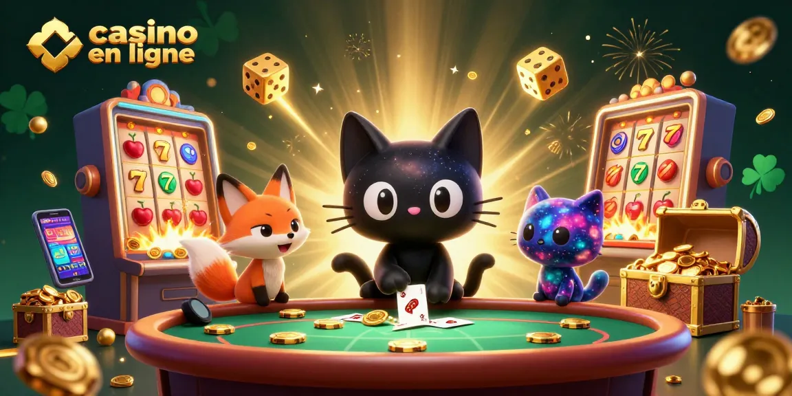 Illustration animée captivante d'un casino en ligne avec un chat et un renard cosmiques
